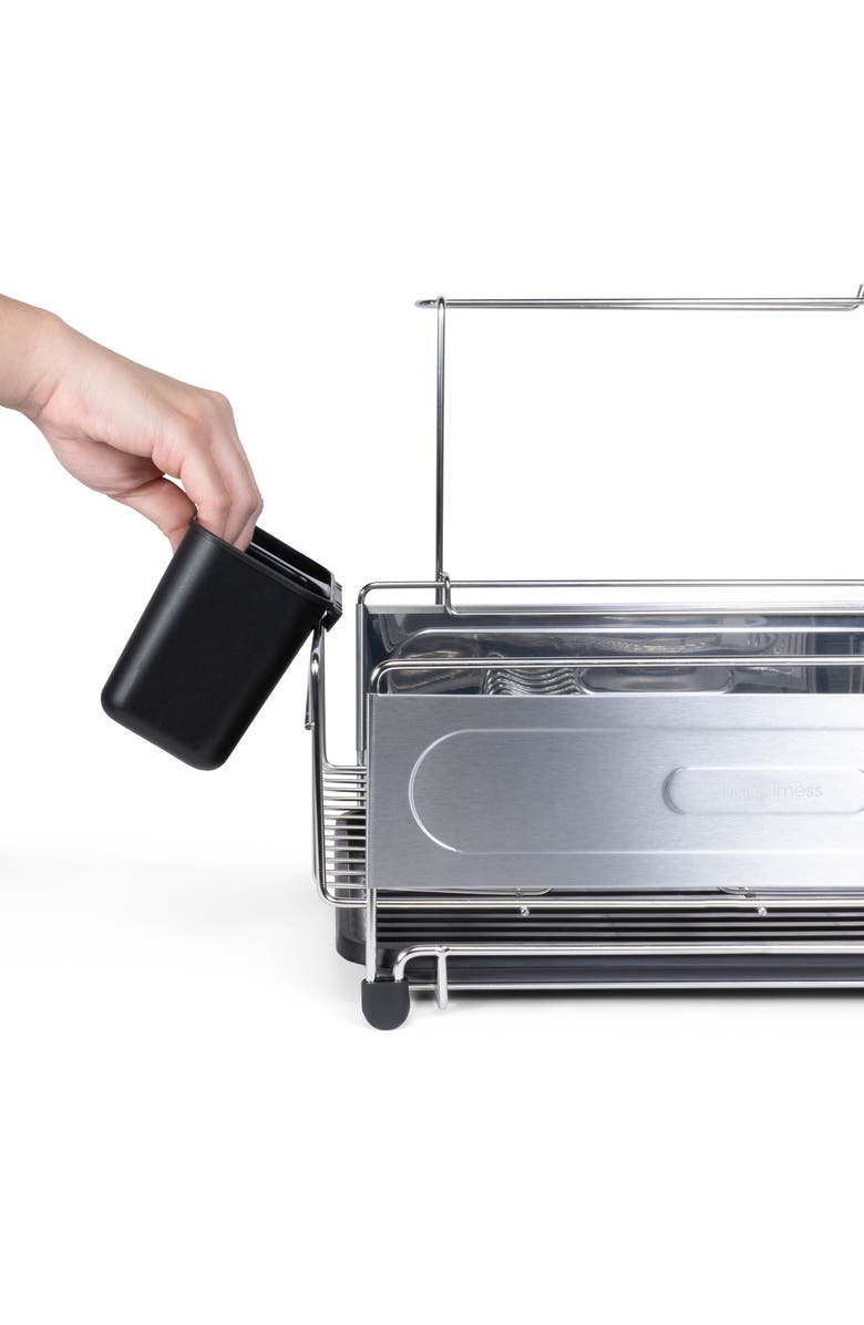 JONATHAN Y Compact 17.25" Fingerprint-Proof Stainless Steel Dish Drying Rack With Wine Glass Holder, Stainless Steel/Black, Alternate, color, Silver/Black