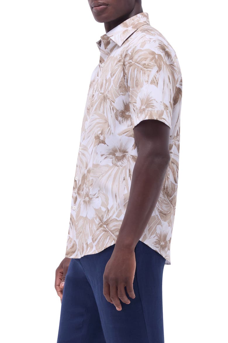 Orson Trim Fit Floral Short Sleeve Stretch Cotton Button-Up Shirt, Alternate, color, CAMEL