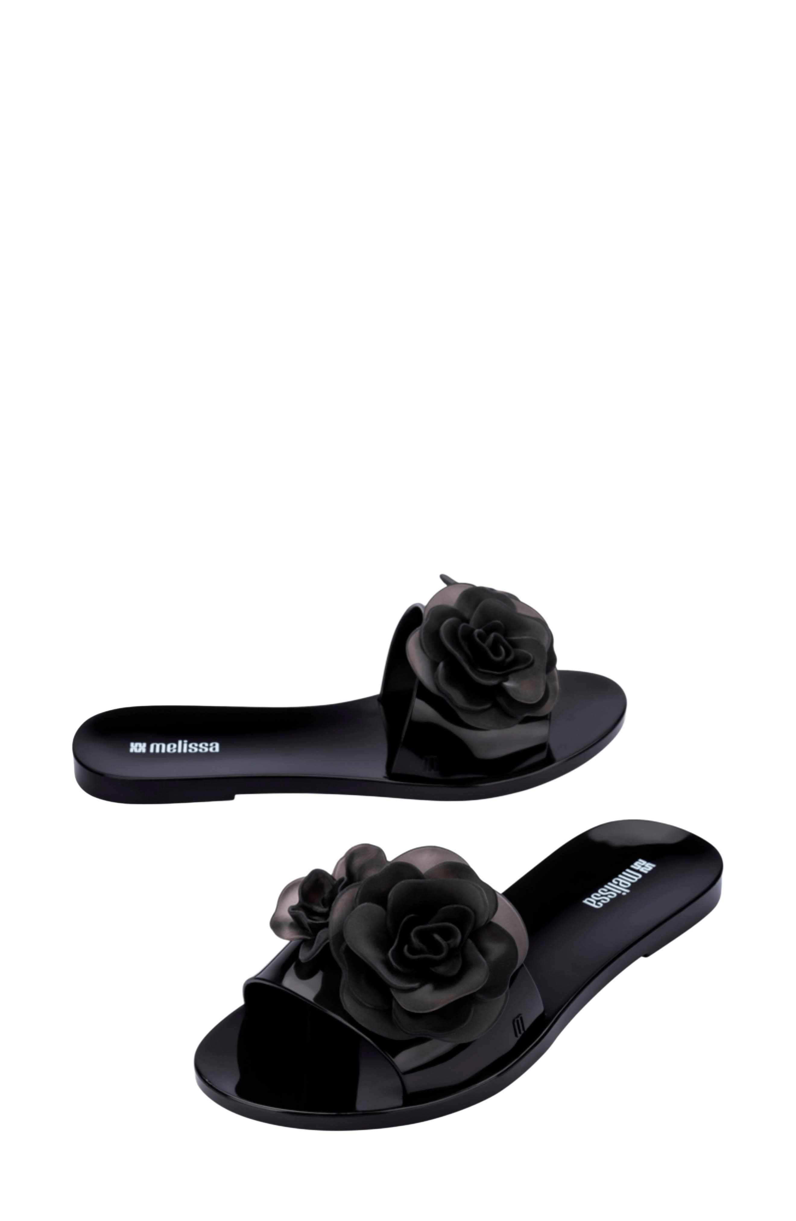 Melissa Babe Petals Slide Sandal, Alternate, color, Black