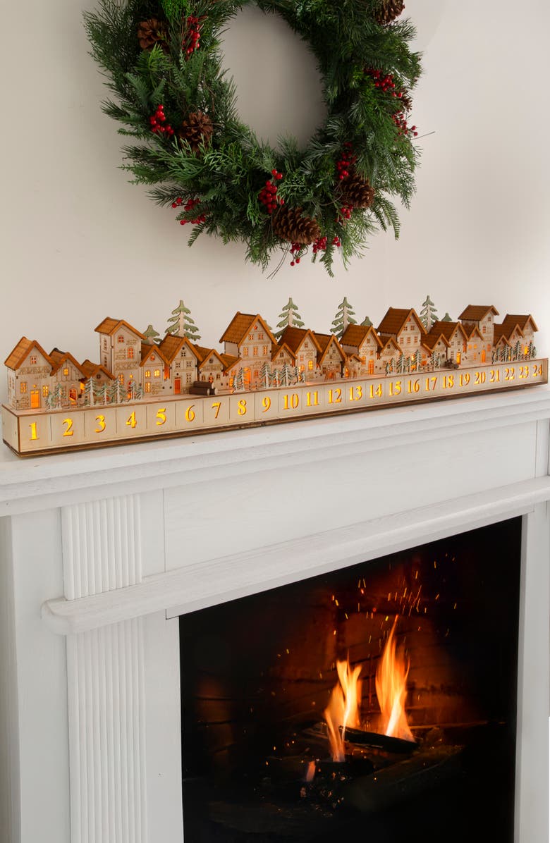 Balsam Hill Natural Lit Wooden Christmas Village Advent Calendar, Alternate, color, Natural