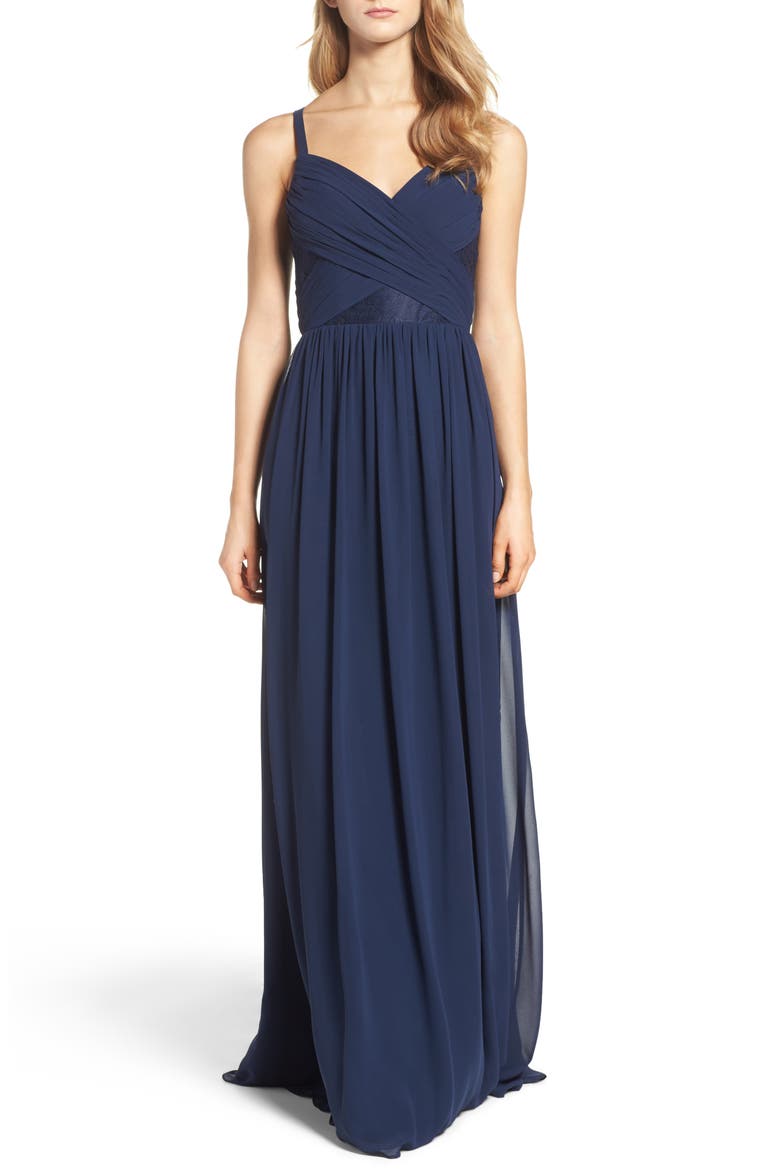 Sleeveless Chiffon Gown, Main, color, NAVY