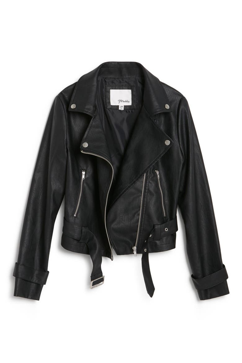 Faux Leather Moto Jacket, Main, color, BLACK