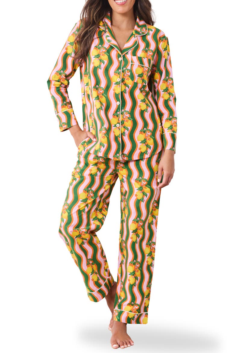 Long Sleeve Organic Cotton Pajamas Set, Main, color, LIMONCELLO