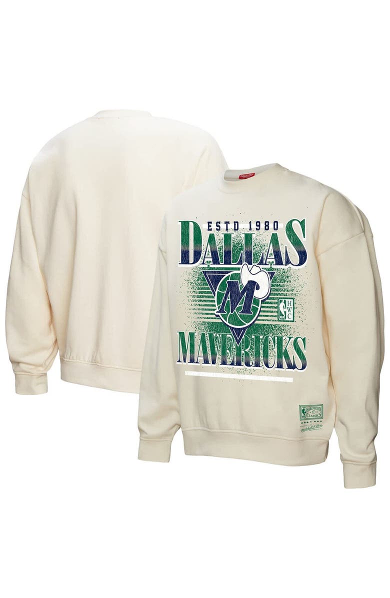 Mitchell & Ness Women's Mitchell & Ness Cream Dallas Mavericks Oversprayed Pullover Sweatshirt, Main, color, Cream