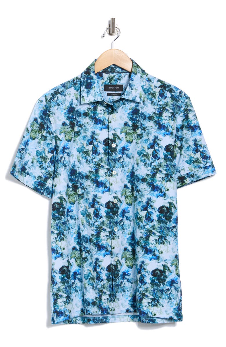 Bugatchi Milo Short Sleeve 8-Way Stretch OoohCotton<sup>®</sup> Button-Up Shirt, Alternate, color, Aloe