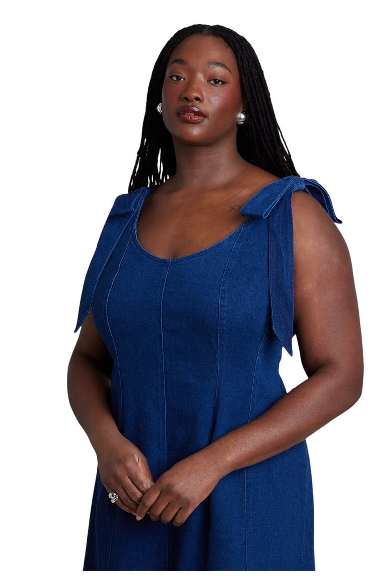 Denim Trumpet Dress, Alternate, color, MEDIUM WASH