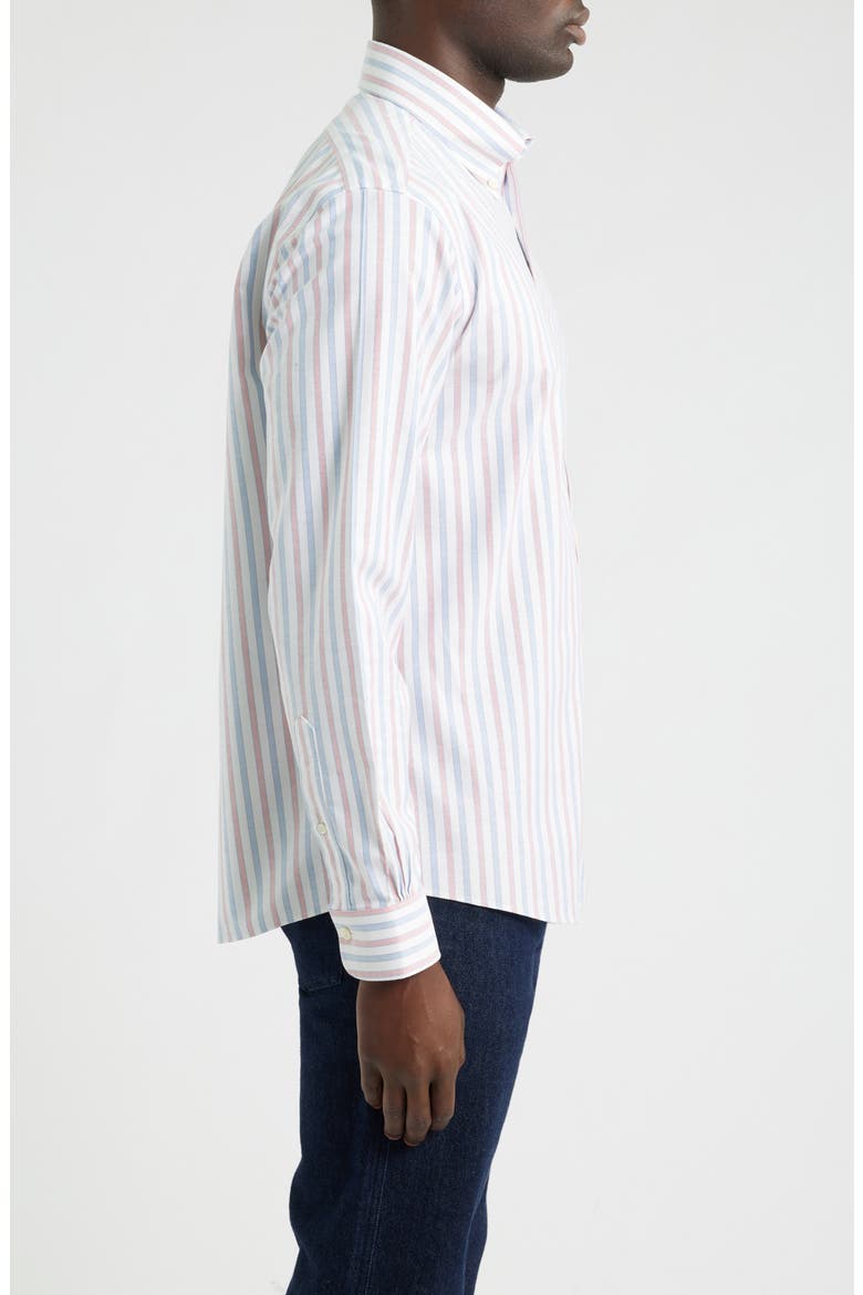 Stripe Non-Iron Oxford Cotton Button-Down Shirt, Alternate, color, BLUE RED OUTLINE STRIPE