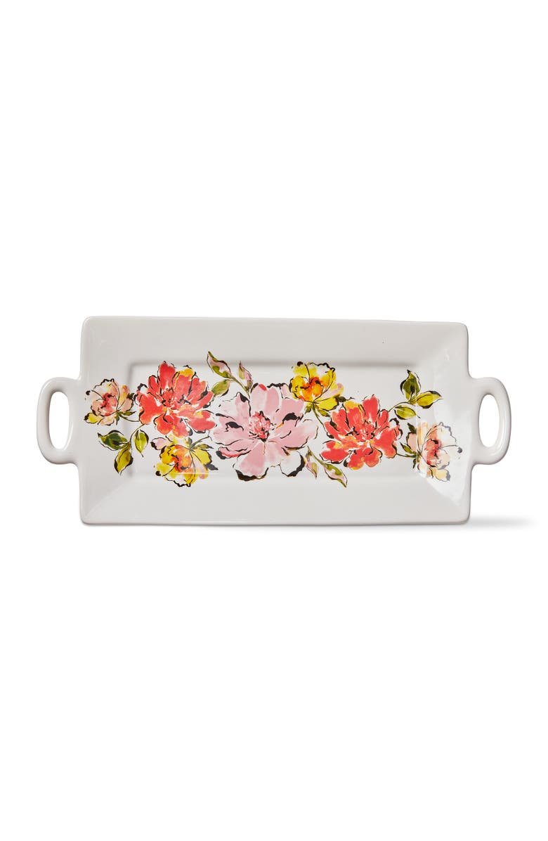 tag In Bloom Rectangular Platter Multi Earthenware Spring, Main, color, White