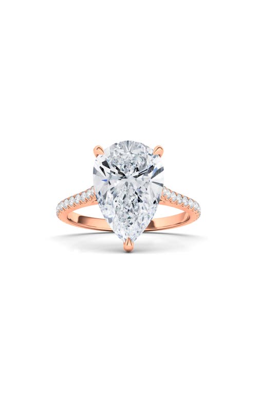 HauteCarat Pear Cut Pavé Lab Created Diamond Ring in 3.50 Ctw 18K Rose Gold at Nordstrom, Size 4.5