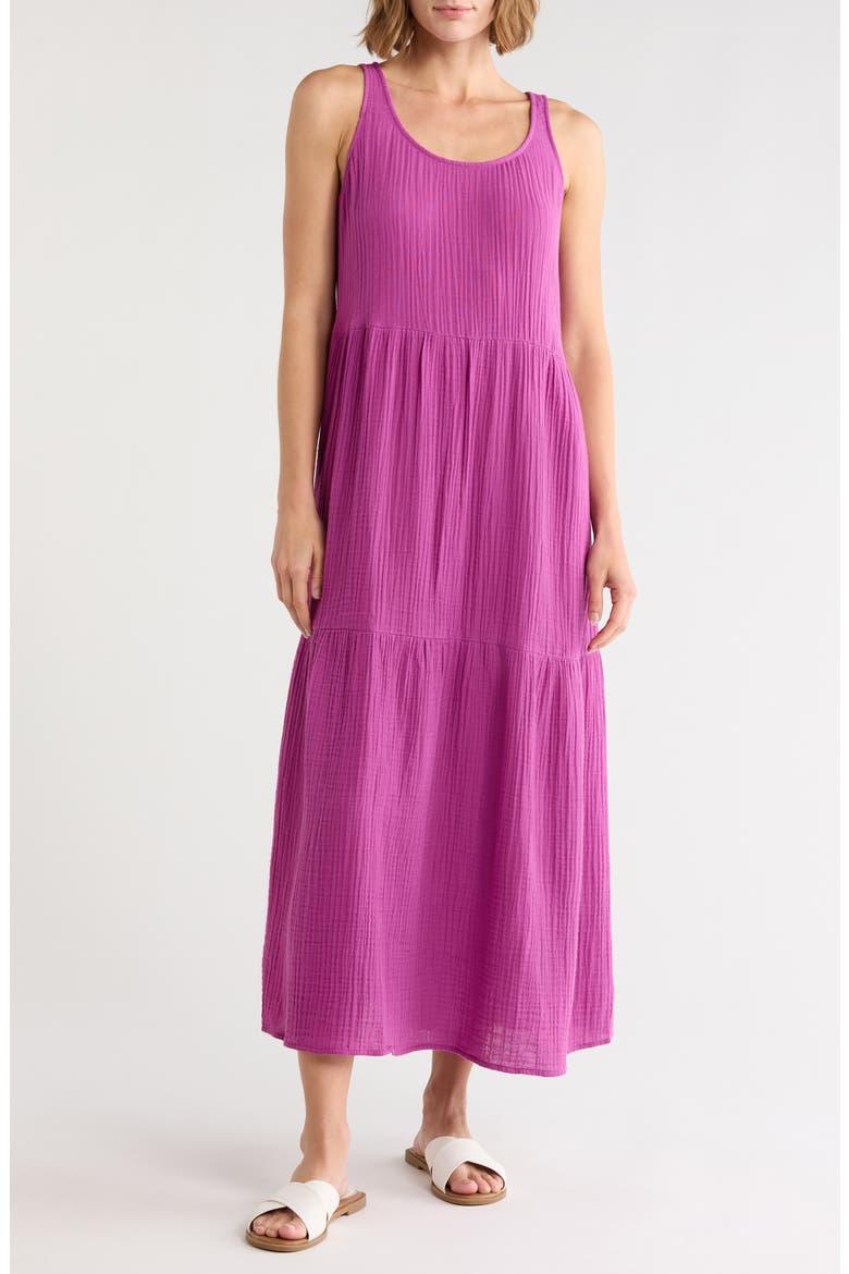 Sleeveless Organic Cotton Gauze Tiered Maxi Dress, Main, color, GRAPE