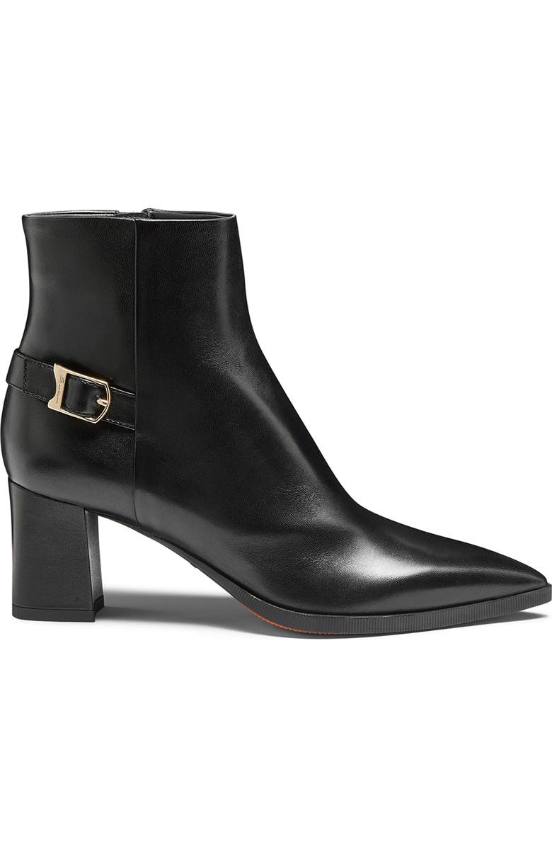 Santoni Women's Leather Mid-Heel Ankle Boot with Decorative Buckle, Main, color, Black