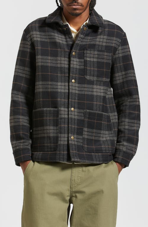 Brixton Shop Plaid Flannel Snap-Up Chore Coat in Black/Charcoal Plaid 