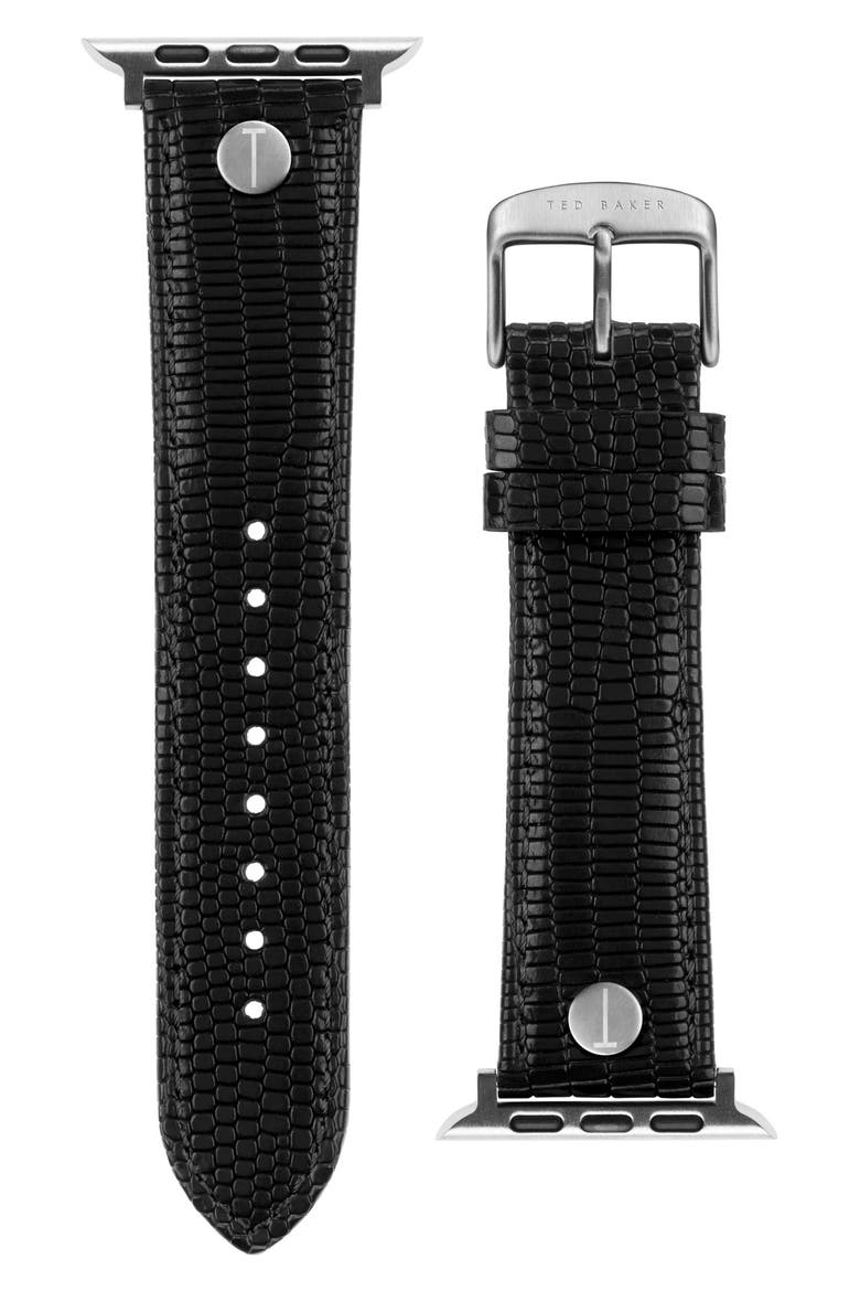 Lizard Embossed Leather 22mm Apple Watch® Watchband, Main, color, BLACK