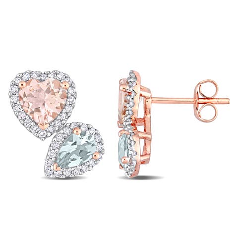 Morganite & Diamond Heart Earrings 10k