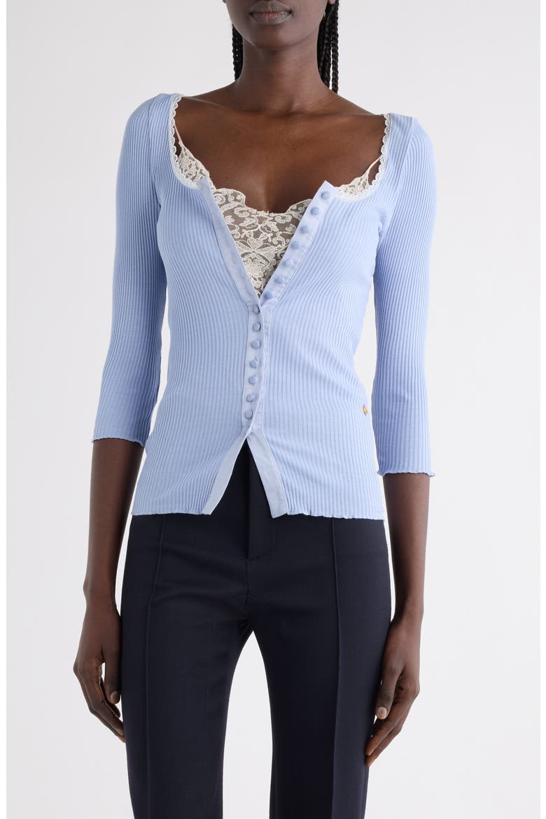 Three-Quarter Sleeve Tubular Button-Up Top, Main, color, IDYLLIC BLUE