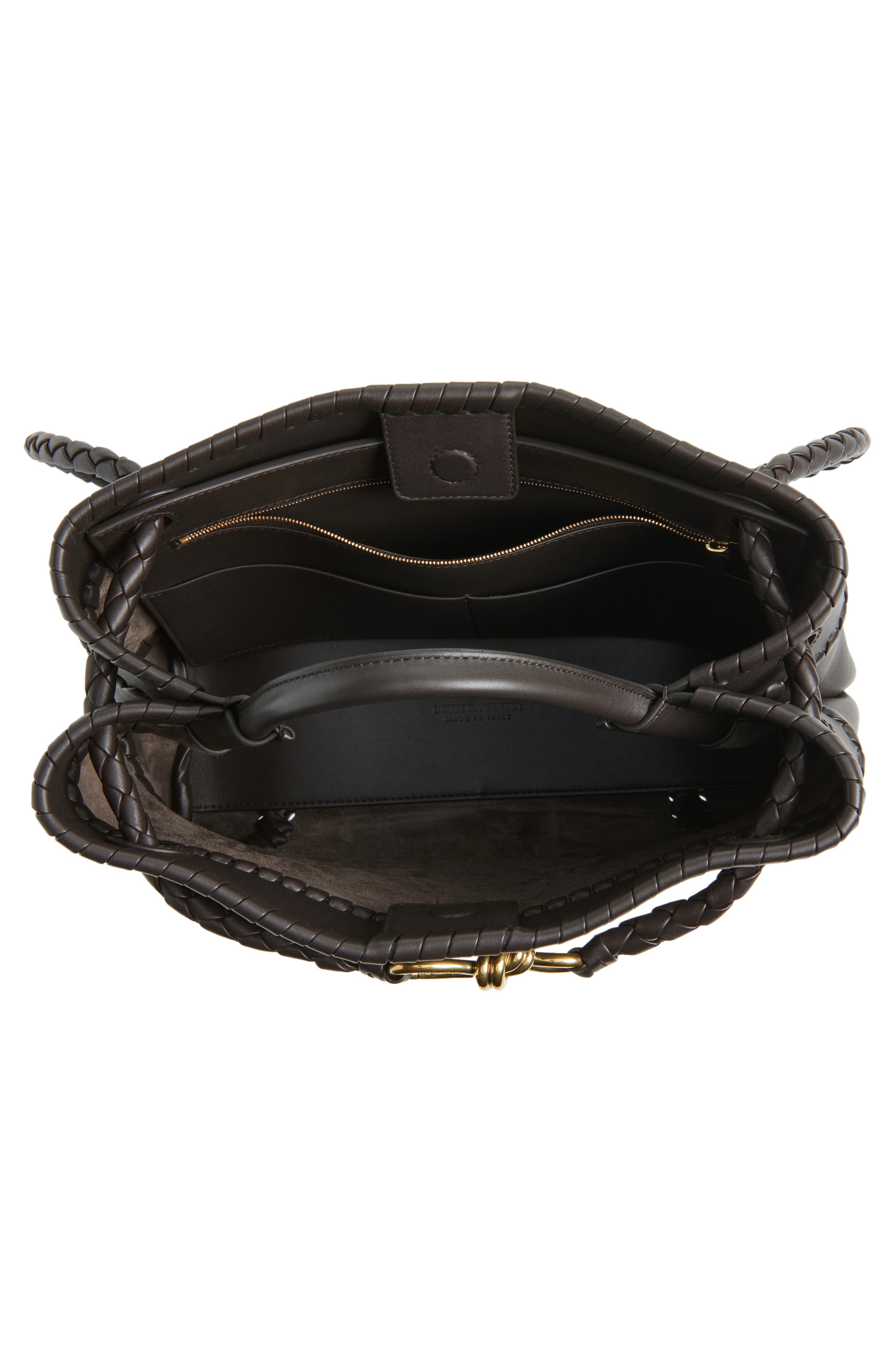 Bottega Veneta Borsa Whipstitch Leather Shoulder Bag, Alternate, color, 2009 Espresso-M Brass