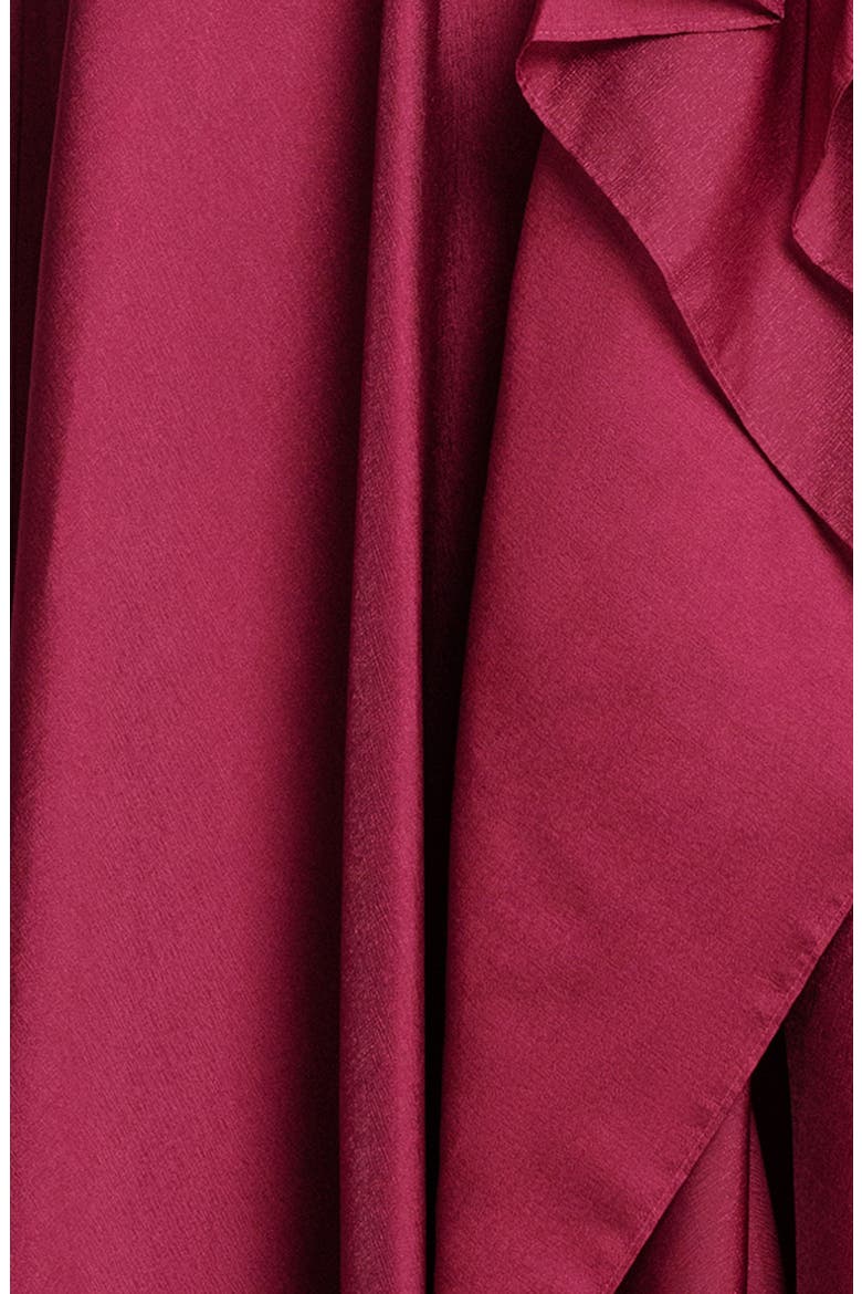 Strapless Ruffle Detail Metallic Organza Gown, Alternate, color, WINE