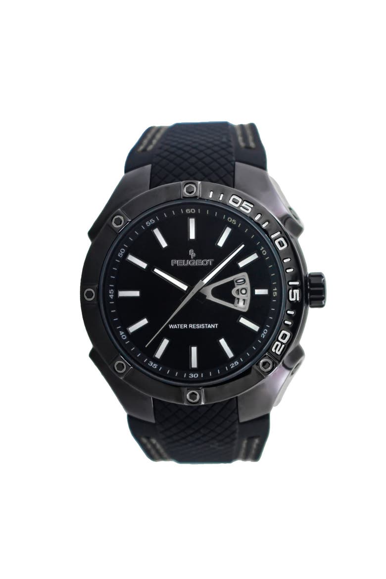 Sports Calendar Silicone Rubber Watch - 44MM, Main, color, Black