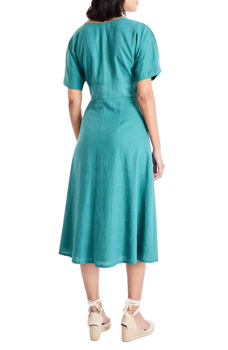Maggy London Flutter Sleeve Flare Linen Blend Midi Dress, Alternate, color, North Sea