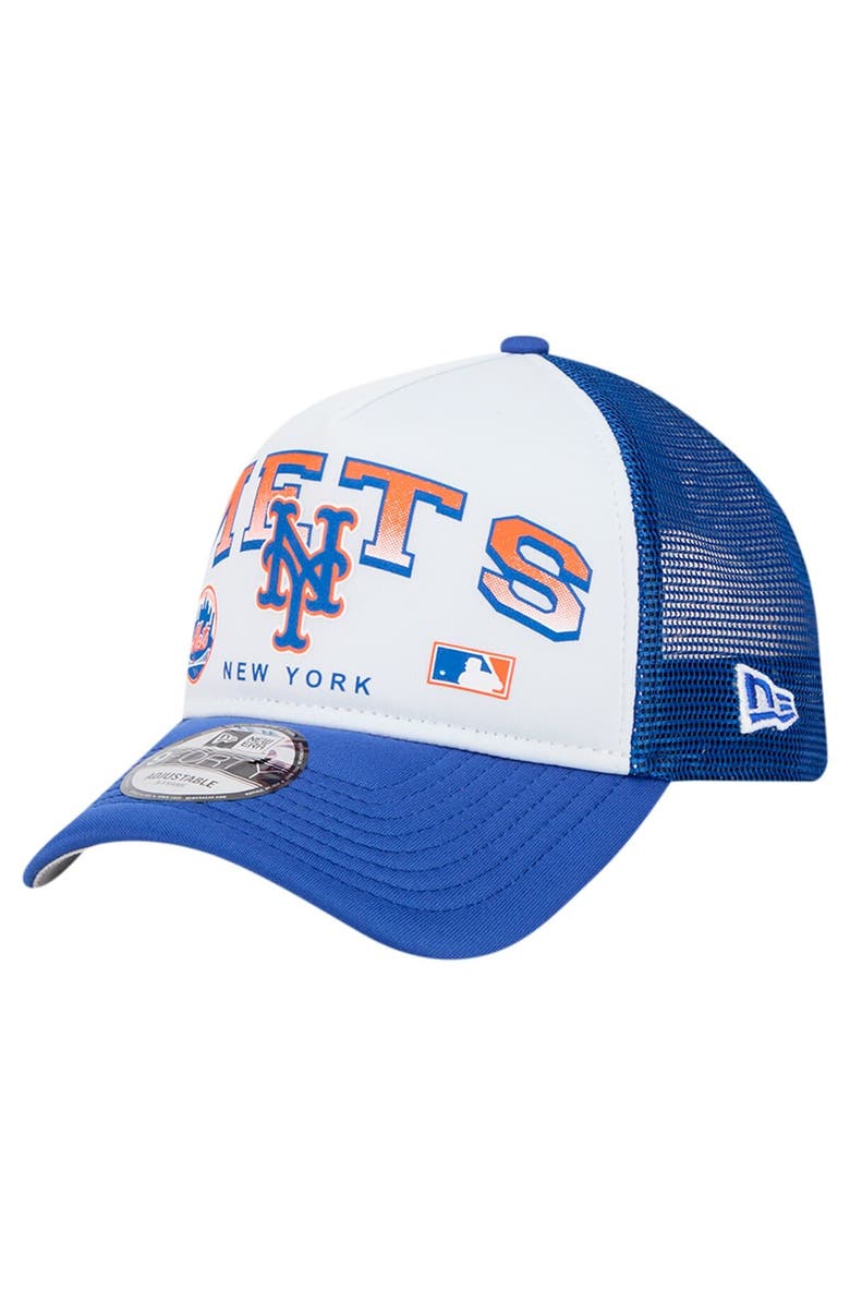 New Era Men's New Era White New York Mets Retro Wordmark 9FORTY A-Frame Trucker Adjustable Hat, Main, color, White