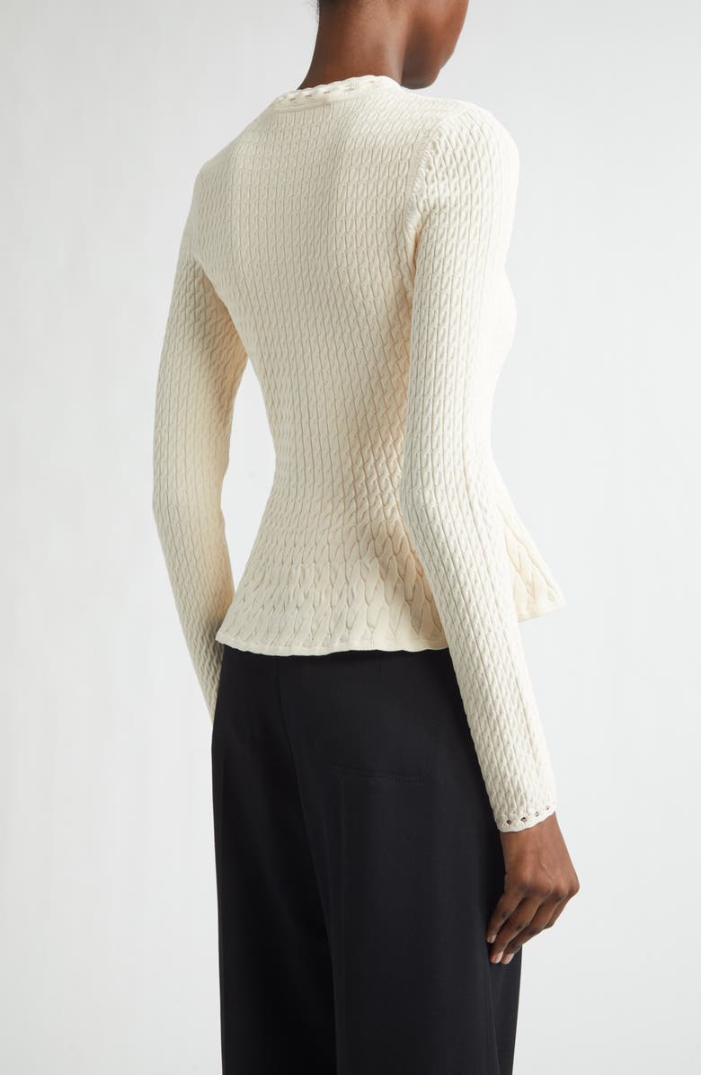 Jason Wu Collection Cable Stitch Peplum Cardigan, Alternate, color, Plaster