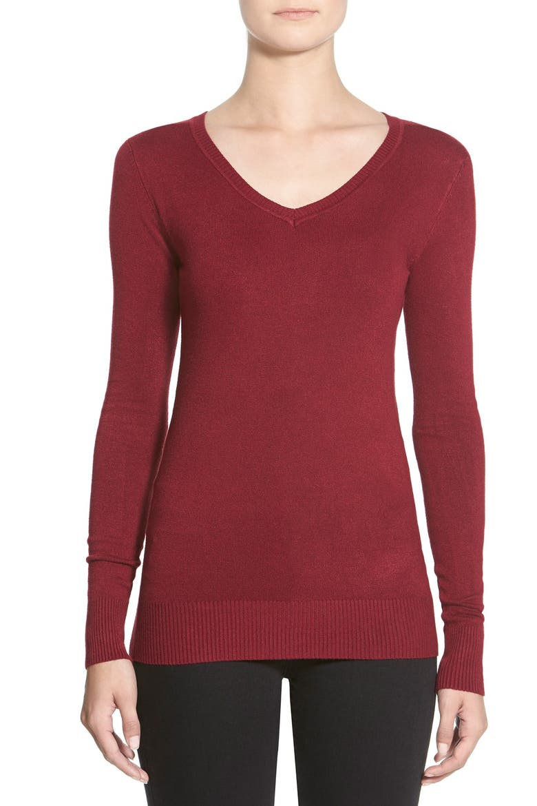 V-Neck Sweater, Main, color, WINE