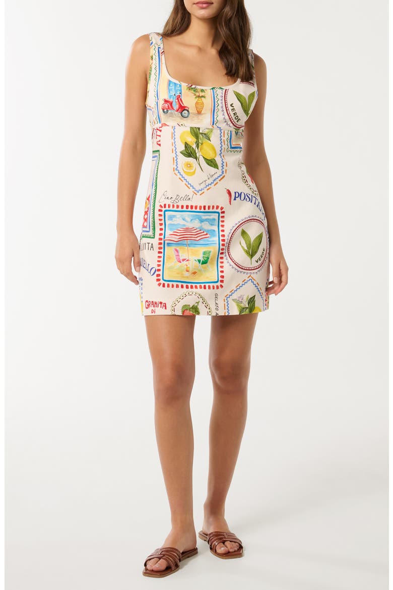 Hadley Cutout Ruched Back Mini Sundress, Main, color, AMALFI POSTCARDS