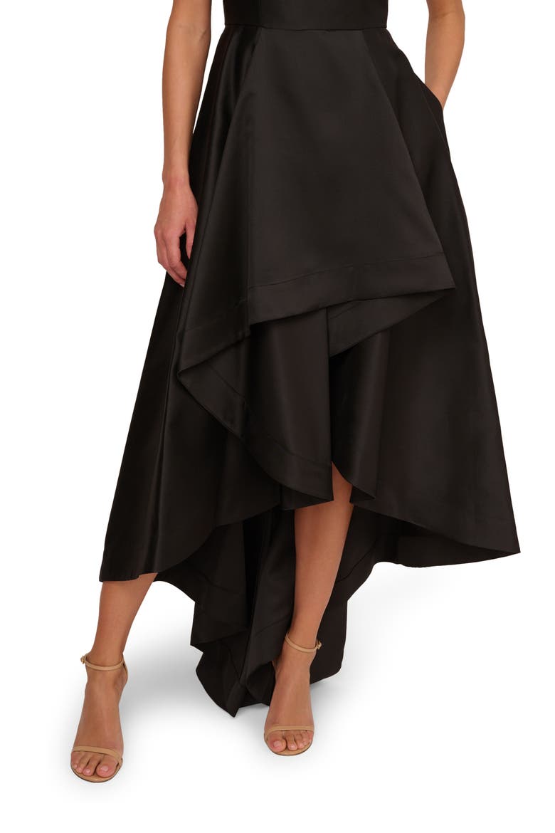 Mikado High/Low Sleeveless Gown, Alternate, color, BLACK