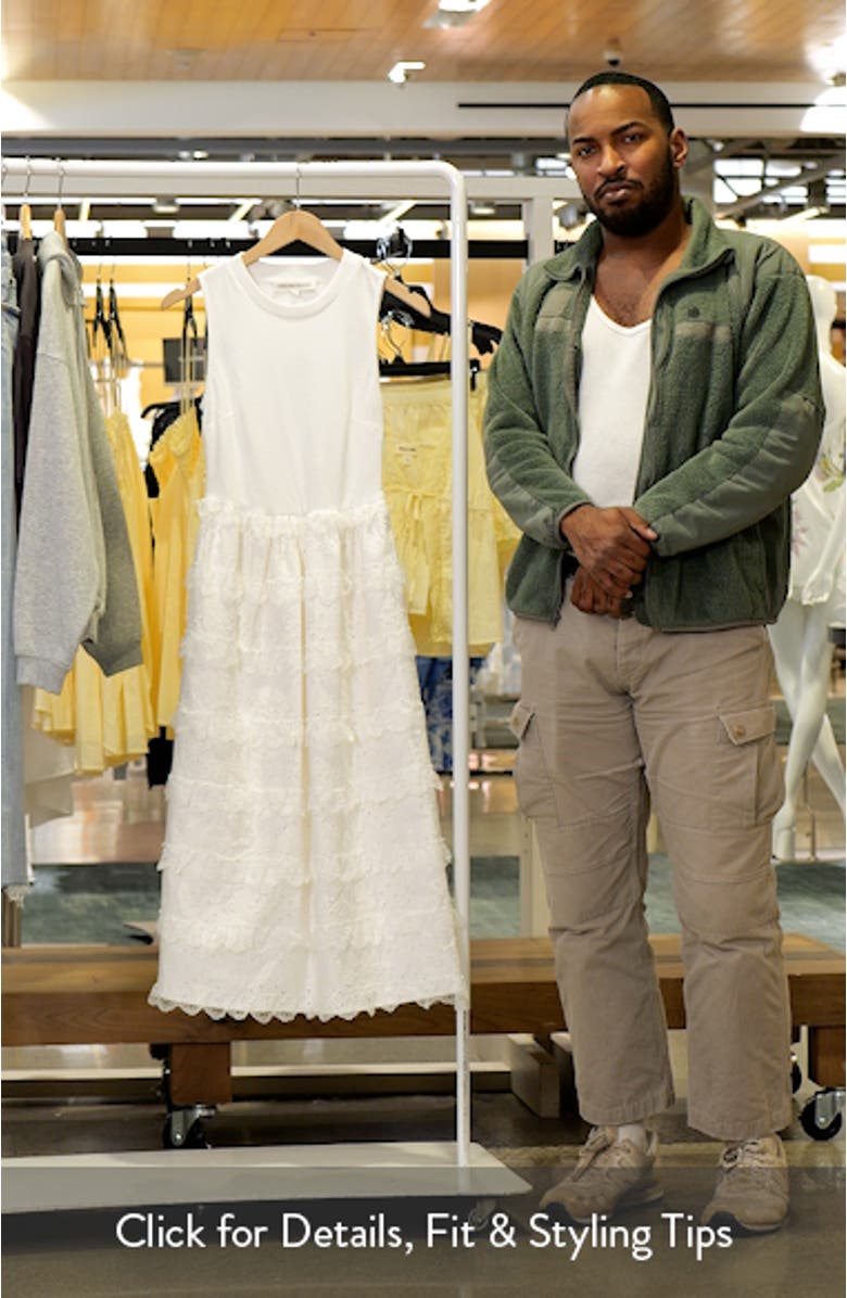 Ruffle & Eyelet Mixed Media Sleeveless Midi Dress, sales video thumbnail