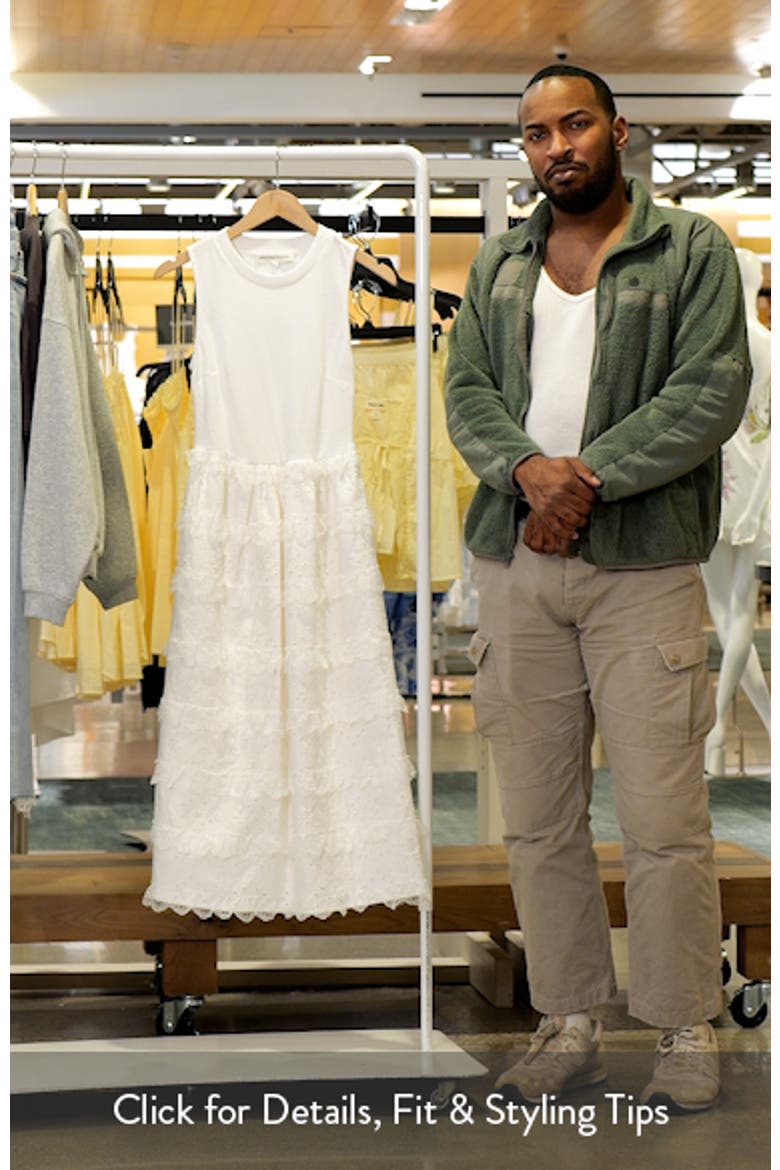 Ruffle & Eyelet Mixed Media Sleeveless Midi Dress video