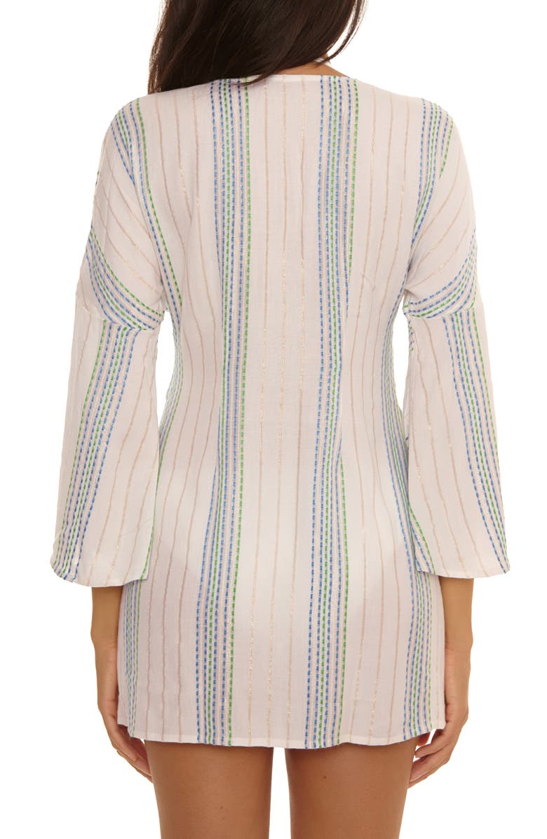 Becca Radiance V-Neck Long Sleeve Cover-Up Tunic, Alternate, color, Sky Blue/ White