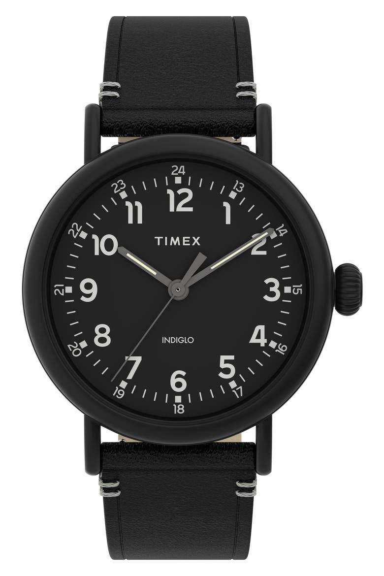 Standard Leather Strap Watch, 40mm, Main, color, BLACK