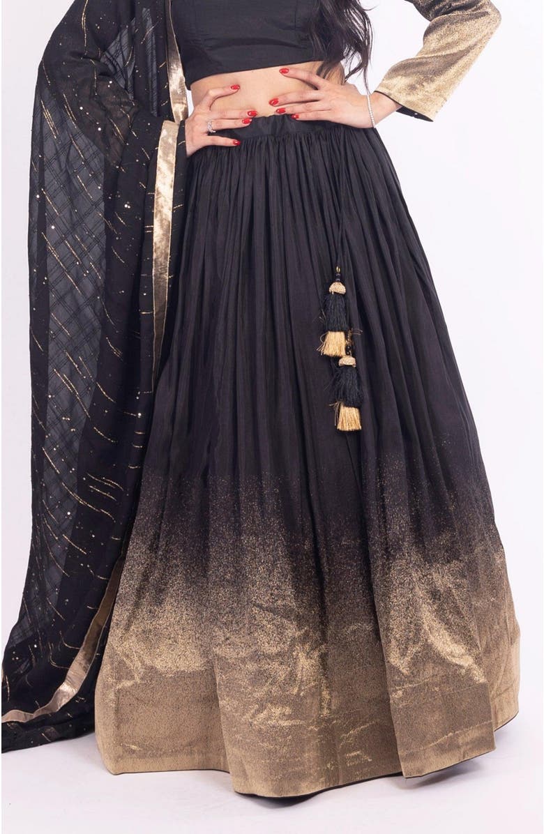 RAAS Jaya Jacquard Ombre Lehenga Choli Set, Alternate, color, Black And Gold