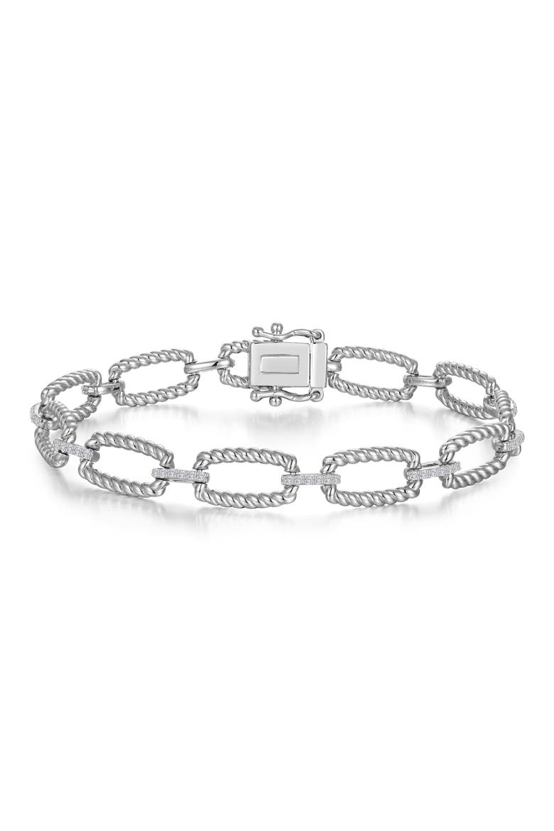 Classic Simulated Diamond Cable Link Bracelet, Main, color, WHITE/ SILVER