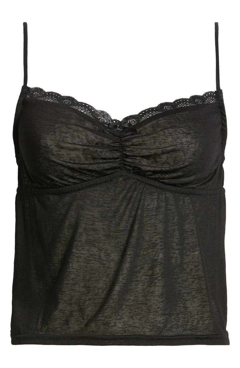 EDIKTED Carla Ruched Lace Trim Camisole, Alternate, color, Black