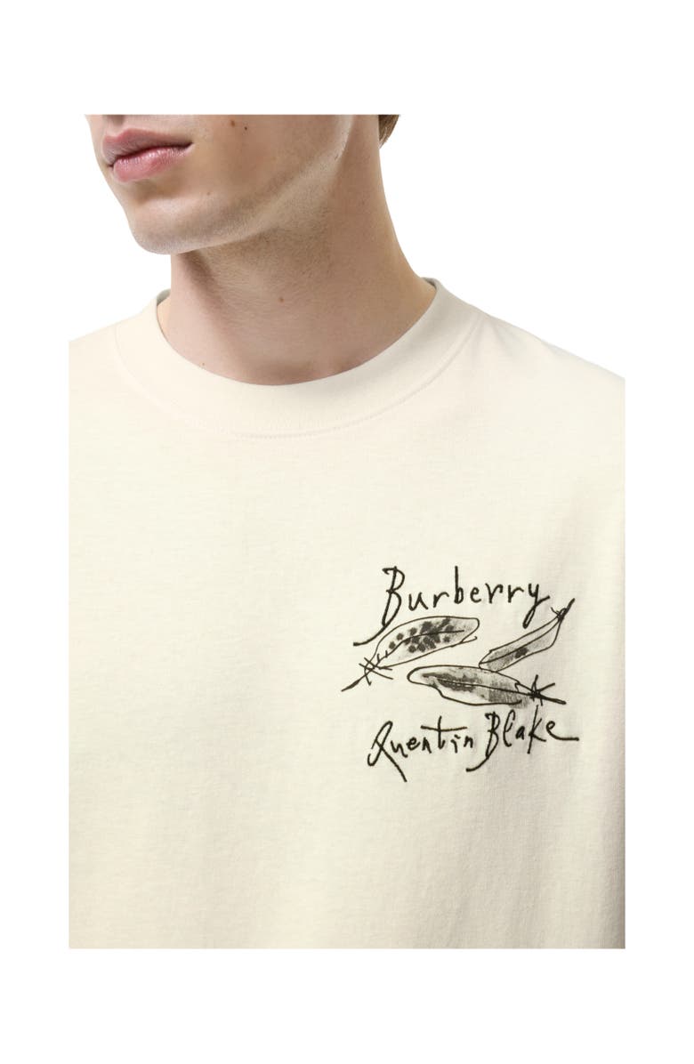 Burberry Feather Print Cotton T-shirt, Alternate, color, Chalk White