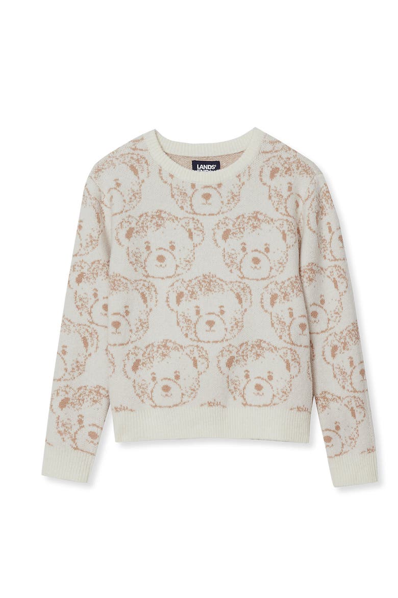 Girls Jacquard Knit Sweater, Main, color, Bears/Egret