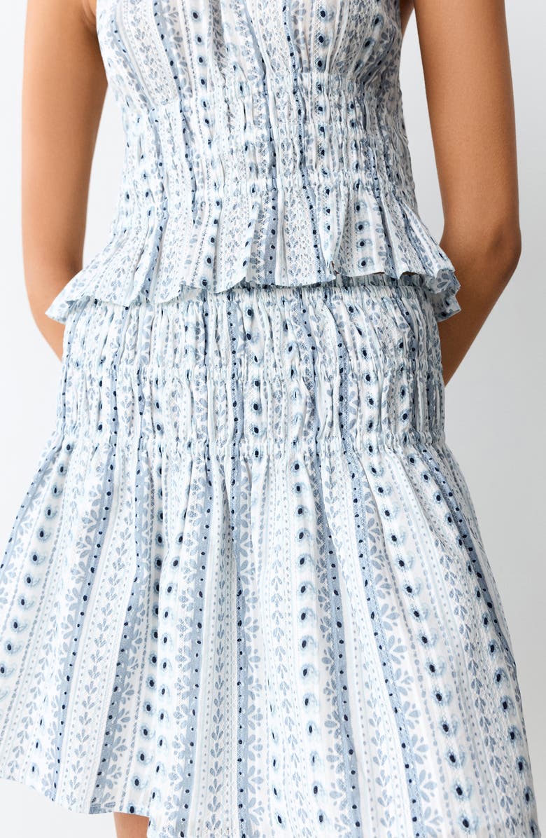 MANGO TEEN Printed Smocked Cotton Miniskirt, Alternate, color, Sky Blue