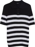 Balmain Mariner Cotton Blend Ribbed Polo Sweater