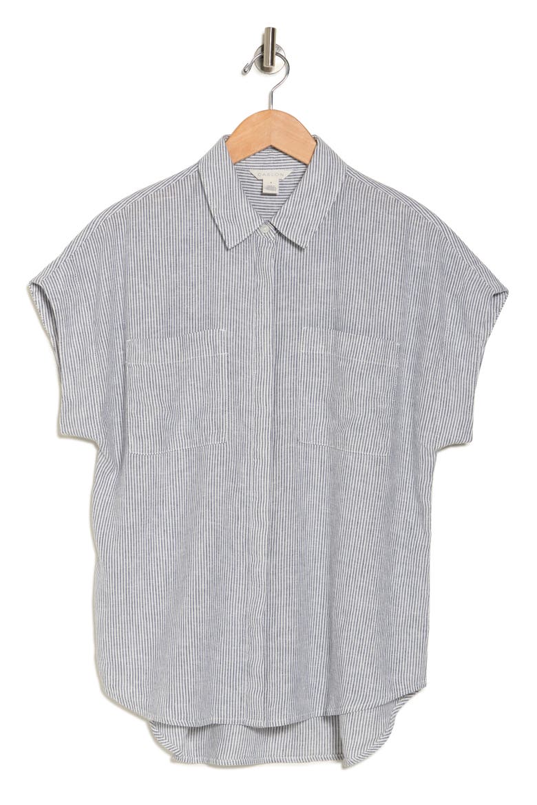 Oversize Stripe Short Sleeve Button-Up Shirt, Alternate, color, BLUE VINTAGE LEAH STRIPE
