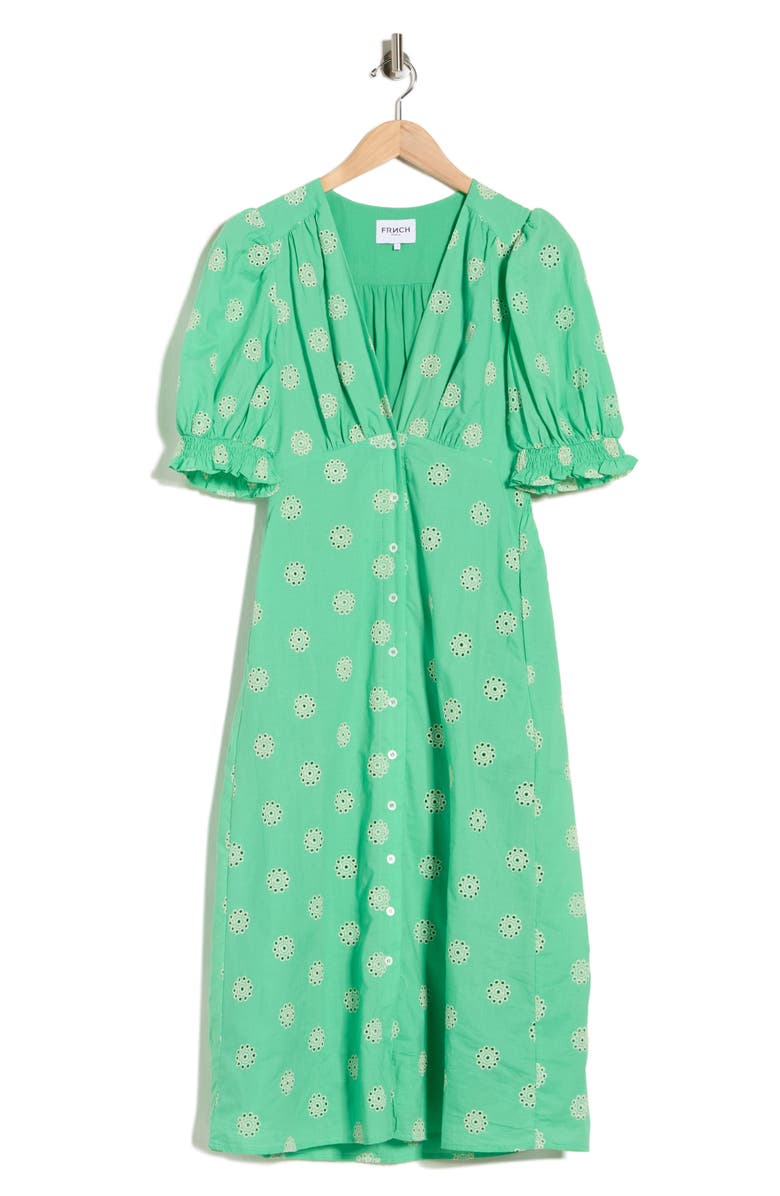 FRNCH Gabrielle Cotton Eyelet Dress, Alternate, color, Emeraude