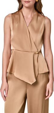 Donna Karan New York Sleeveless Faux Wrap Satin Top