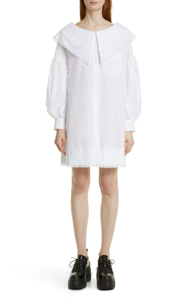 Simone Rocha Open Neck Long Sleeve Cotton Poplin Shirtdress, Main, color, 