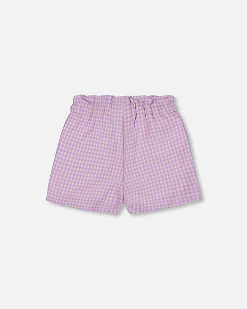Deux Par Deux Little Girl's Printed Gingham Short Lilac And Pink In Lilac And Pink