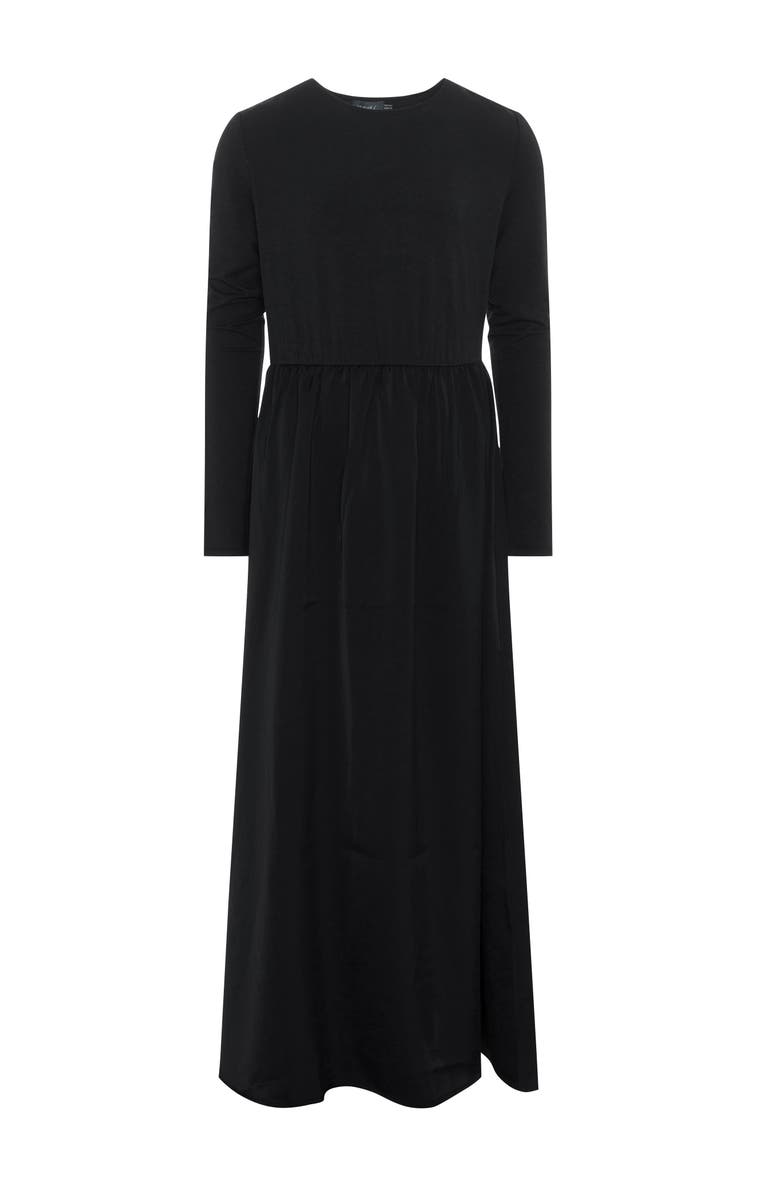 Noni Modal Satin Long Sleeve Combo Slip Dress, Main, color, Black