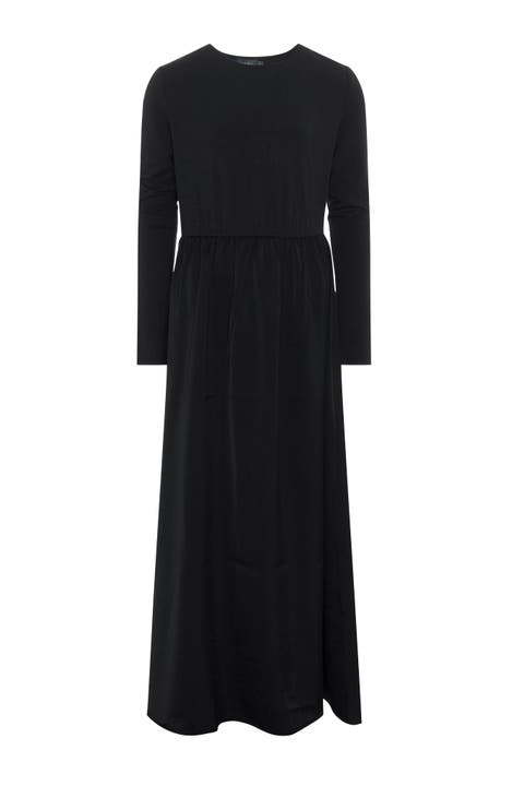 Modal Satin Long Sleeve Combo Slip Dress