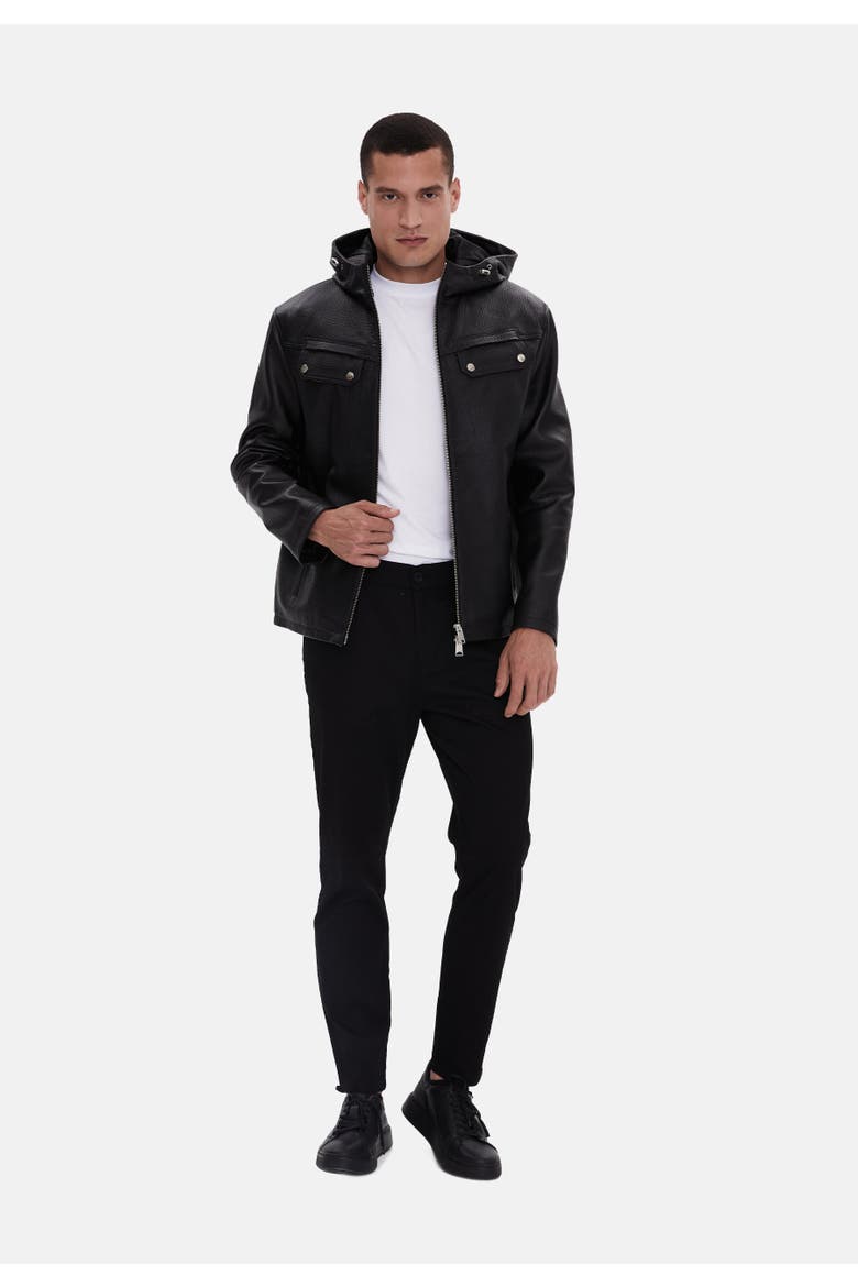 Horace Patterned Leather Jacket, Alternate, color, Black