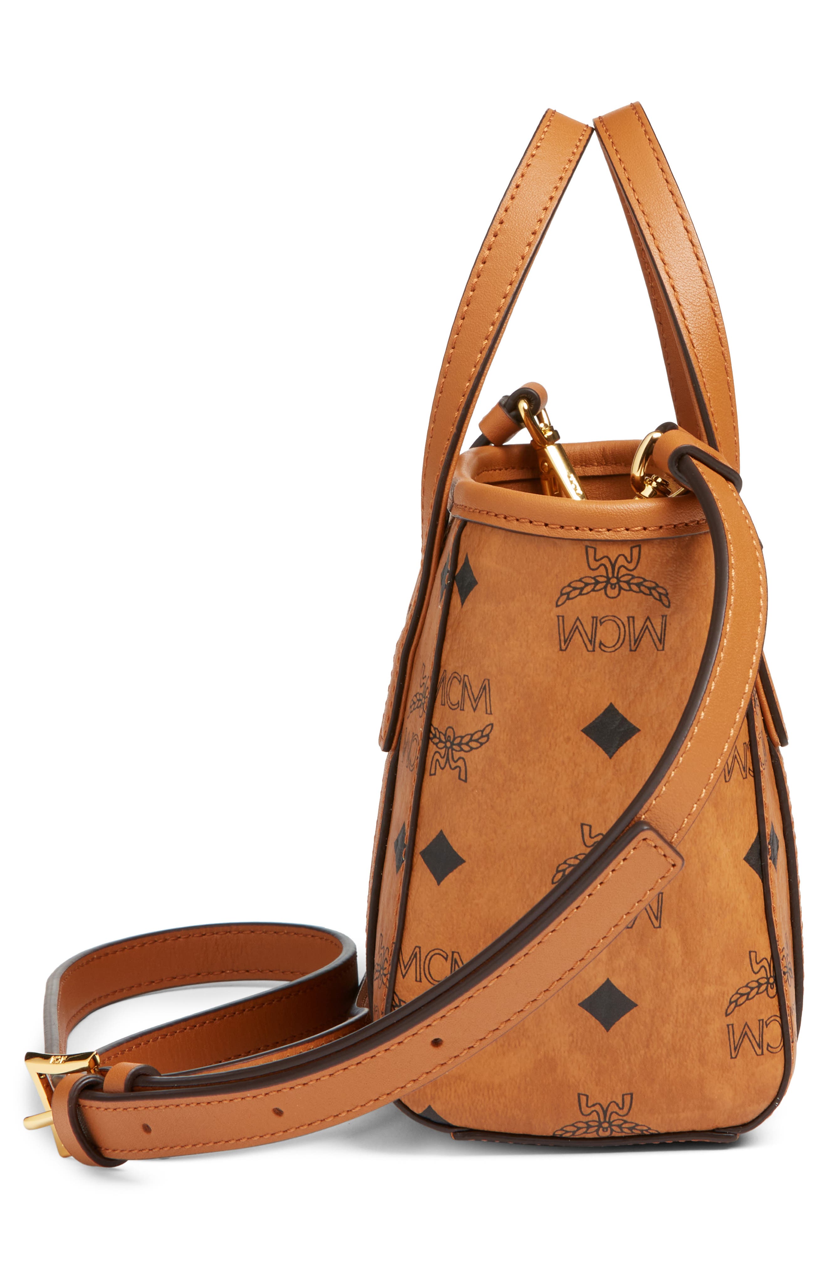 MCM Mini Toni Visetos Coated Canvas Top Handle Shopper Bag, Alternate, color, 