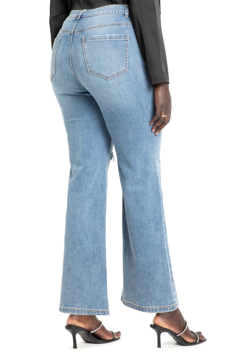 ELOQUII Distressed Flare Leg Jeans, Alternate, color,