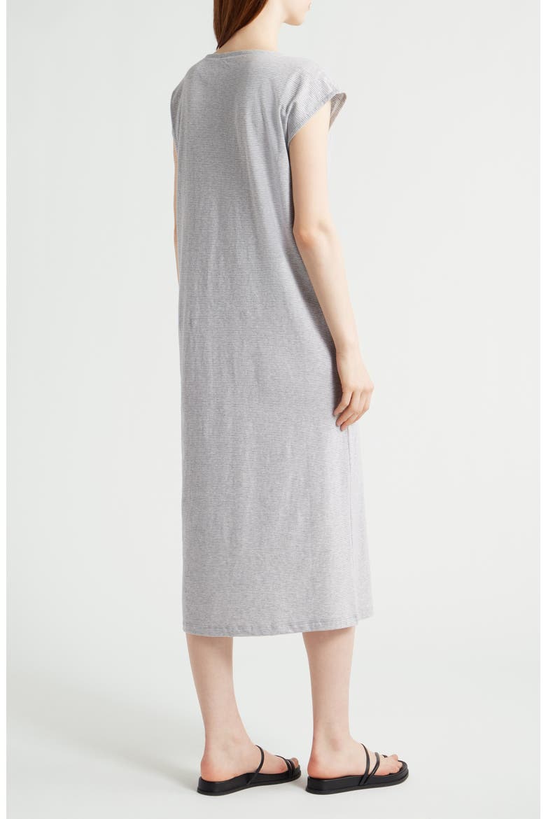 Stripe Cap Sleeve Organic Cotton Midi Dress, Alternate, color, DARK PEARL